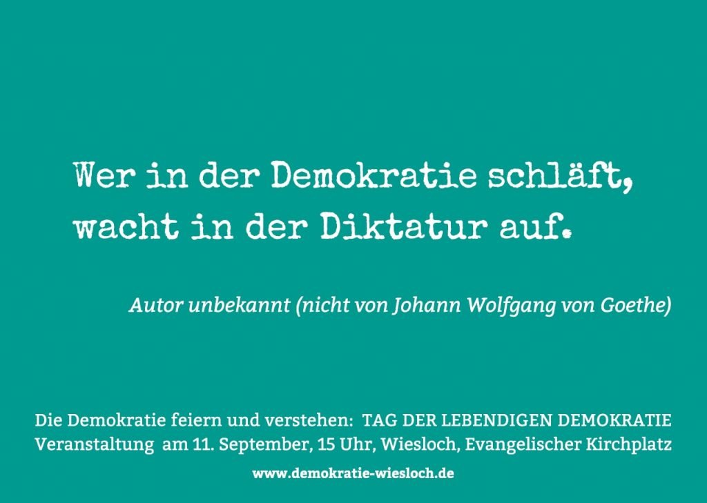 Postkarte mit Zitat: Wer in der Demokratie schläft, wacht in der Diktatur auf. (Autor unbekannt)